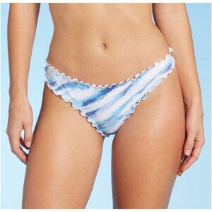 Shade & Shore Women Ribbed Ruffle High Leg Extra Cheeky Bikini Bottom Tie Dye XS